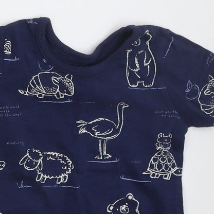 George Boys Blue  Cotton Basic T-Shirt Size 6-9 Months Crew Neck Pullover - Animals