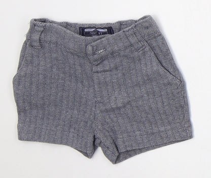 NEXT Boys Blue Herringbone Cotton Cropped Trousers Size 6-9 Months  Button