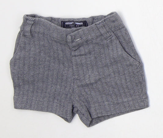 NEXT Boys Blue Herringbone Cotton Cropped Trousers Size 6-9 Months  Button