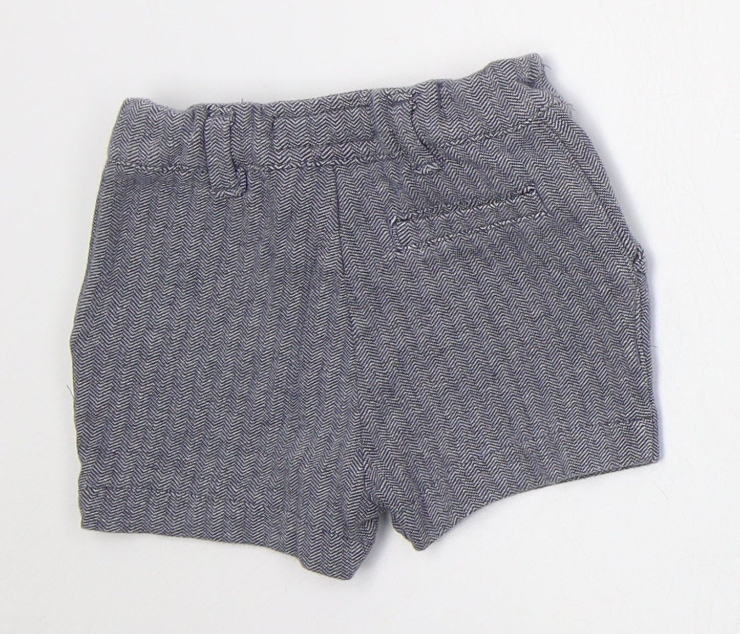 NEXT Boys Blue Herringbone Cotton Cropped Trousers Size 6-9 Months  Button