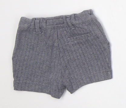 NEXT Boys Blue Herringbone Cotton Cropped Trousers Size 6-9 Months  Button