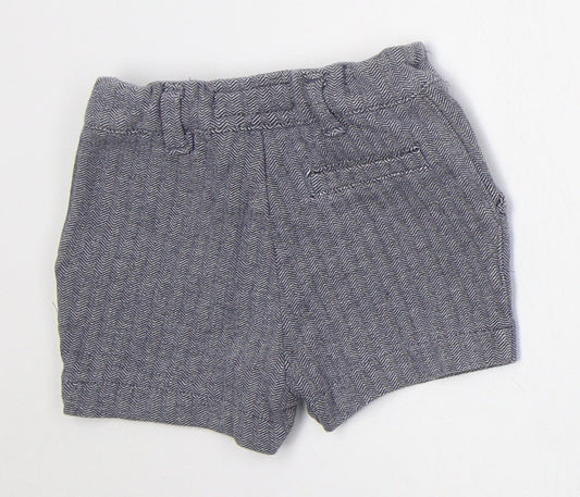 NEXT Boys Blue Herringbone Cotton Cropped Trousers Size 6-9 Months  Button