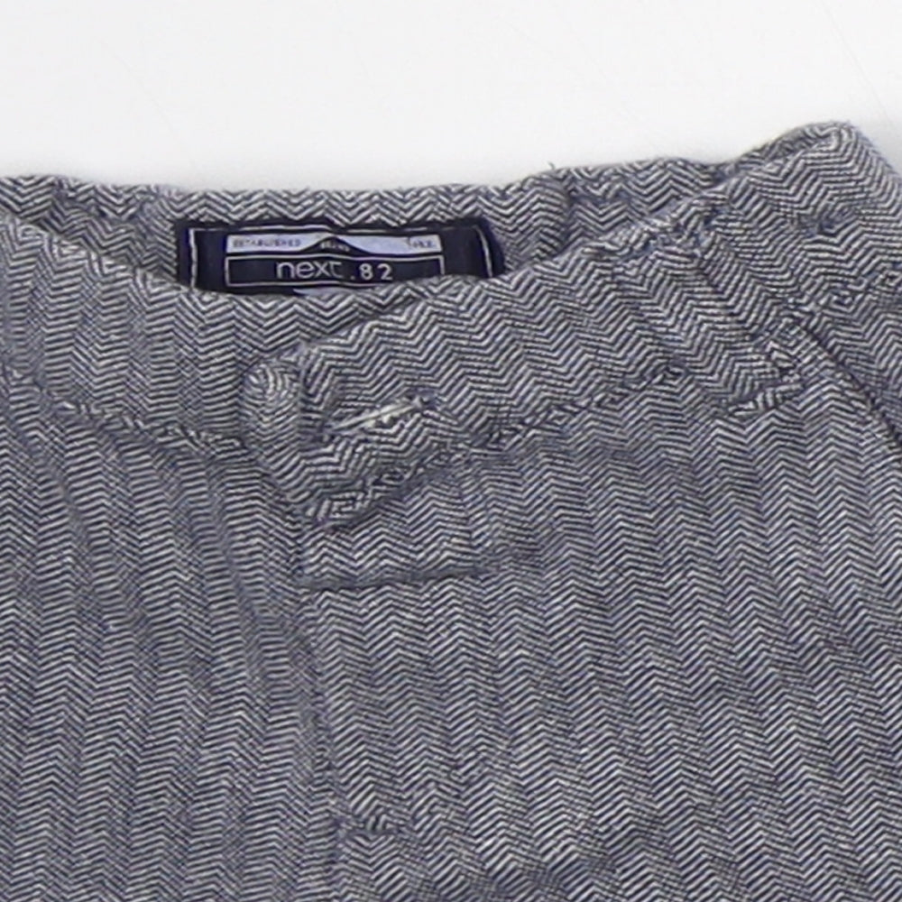 NEXT Boys Blue Herringbone Cotton Cropped Trousers Size 6-9 Months  Button