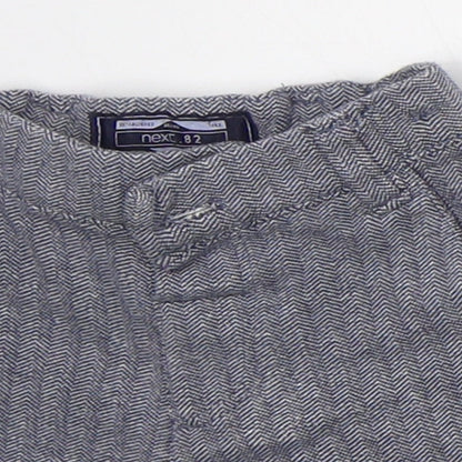 NEXT Boys Blue Herringbone Cotton Cropped Trousers Size 6-9 Months  Button