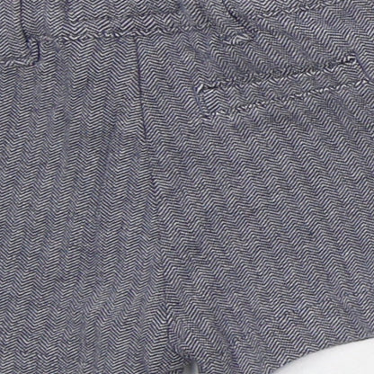 NEXT Boys Blue Herringbone Cotton Cropped Trousers Size 6-9 Months  Button