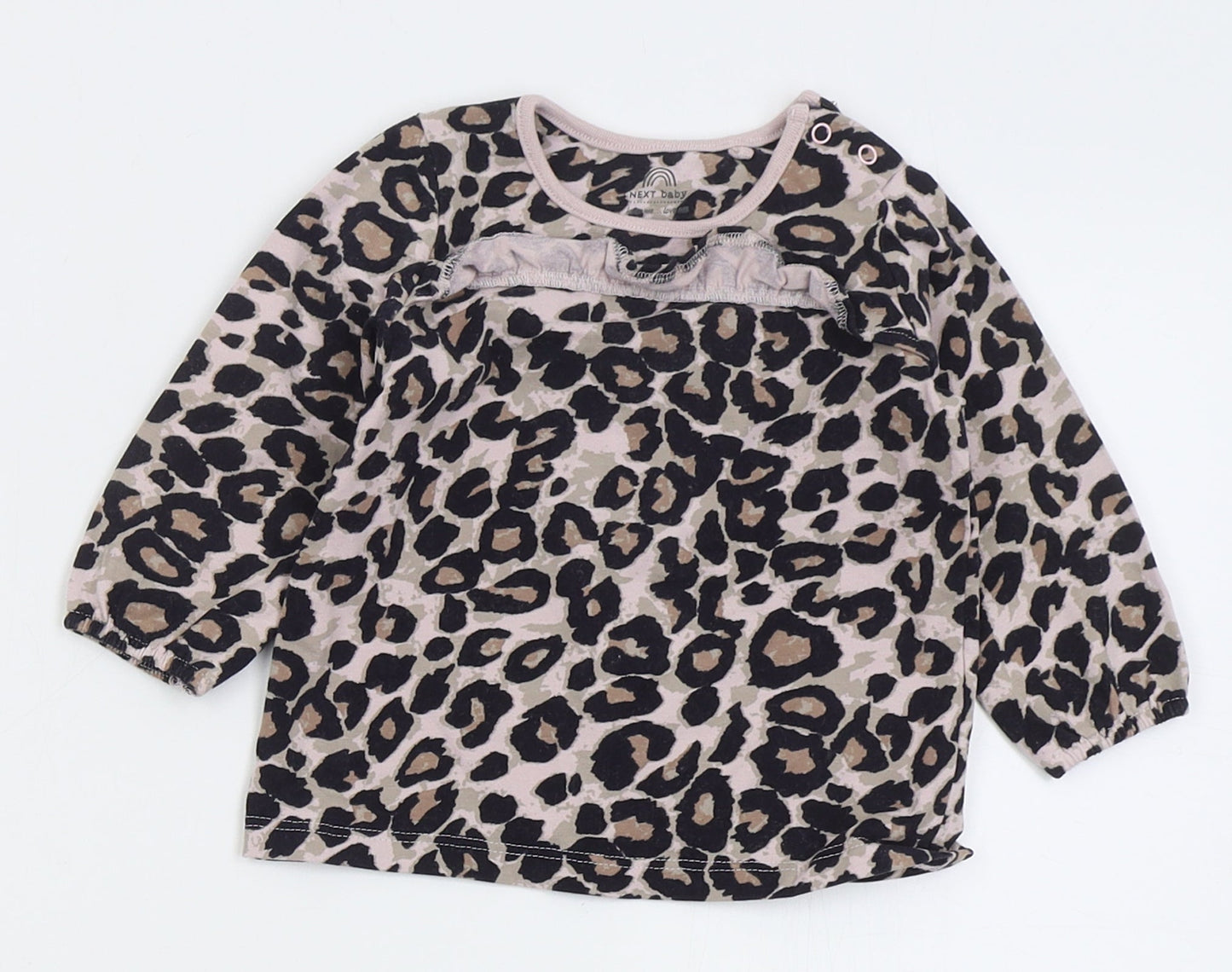 NEXT Girls Pink Animal Print Cotton Basic T-Shirt Size 3-6 Months Crew Neck Pullover