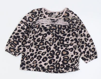 NEXT Girls Pink Animal Print Cotton Basic T-Shirt Size 3-6 Months Crew Neck Pullover