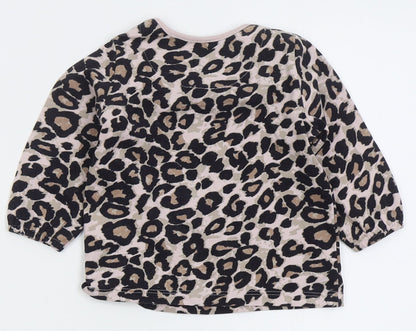 NEXT Girls Pink Animal Print Cotton Basic T-Shirt Size 3-6 Months Crew Neck Pullover