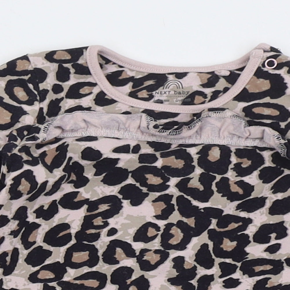NEXT Girls Pink Animal Print Cotton Basic T-Shirt Size 3-6 Months Crew Neck Pullover