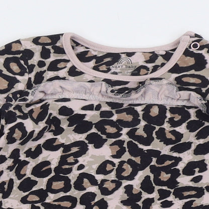 NEXT Girls Pink Animal Print Cotton Basic T-Shirt Size 3-6 Months Crew Neck Pullover