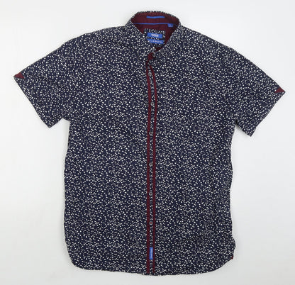 Mens UK Size L D555 Blue  Button-Up Short Sleeve Casual Shirt
