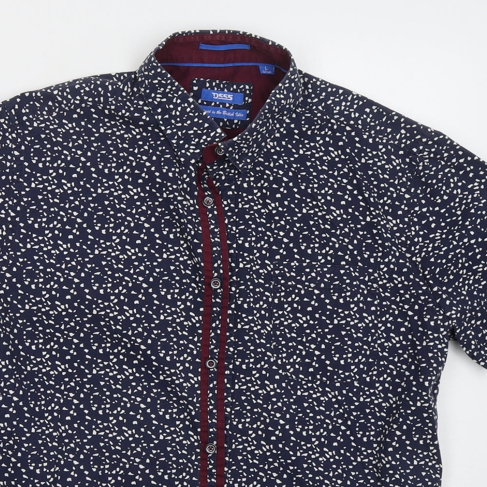 Mens UK Size L D555 Blue  Button-Up Short Sleeve Casual Shirt