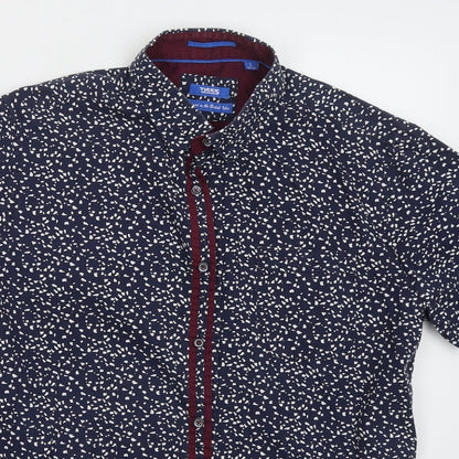Mens UK Size L D555 Blue  Button-Up Short Sleeve Casual Shirt