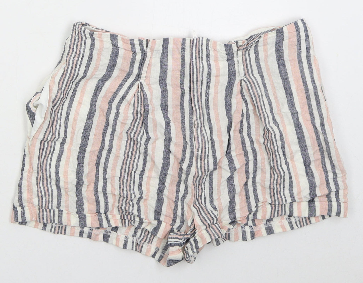 Matalan Womens Pink Striped Linen Bermuda Shorts Size 10  Regular Zip