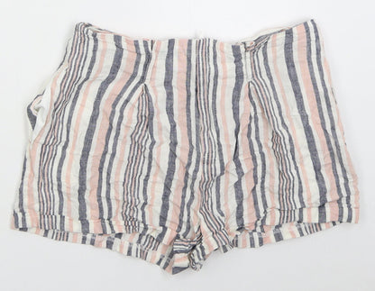 Matalan Womens Pink Striped Linen Bermuda Shorts Size 10  Regular Zip