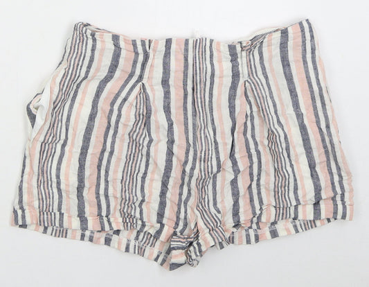Matalan Womens Pink Striped Linen Bermuda Shorts Size 10  Regular Zip