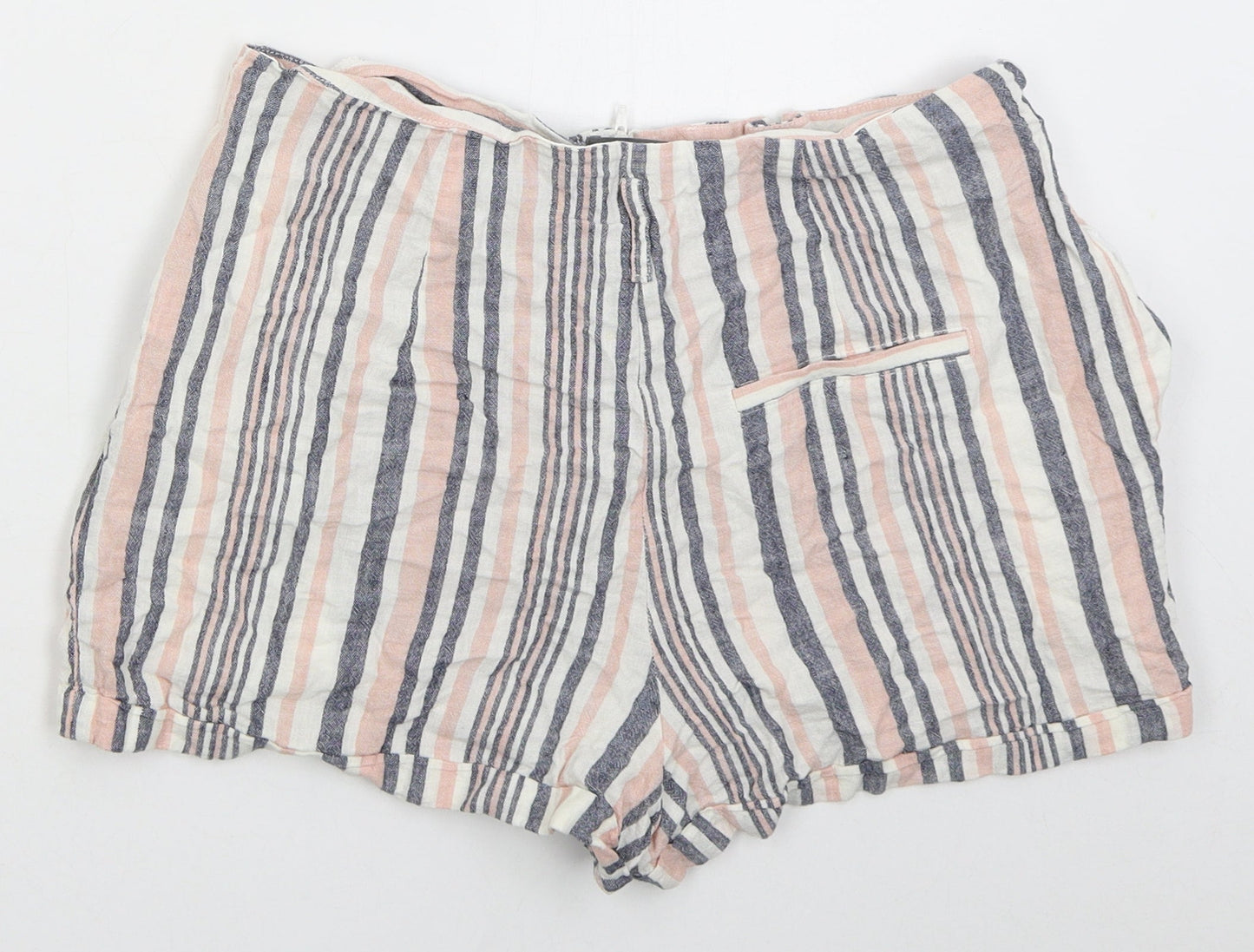 Matalan Womens Pink Striped Linen Bermuda Shorts Size 10  Regular Zip