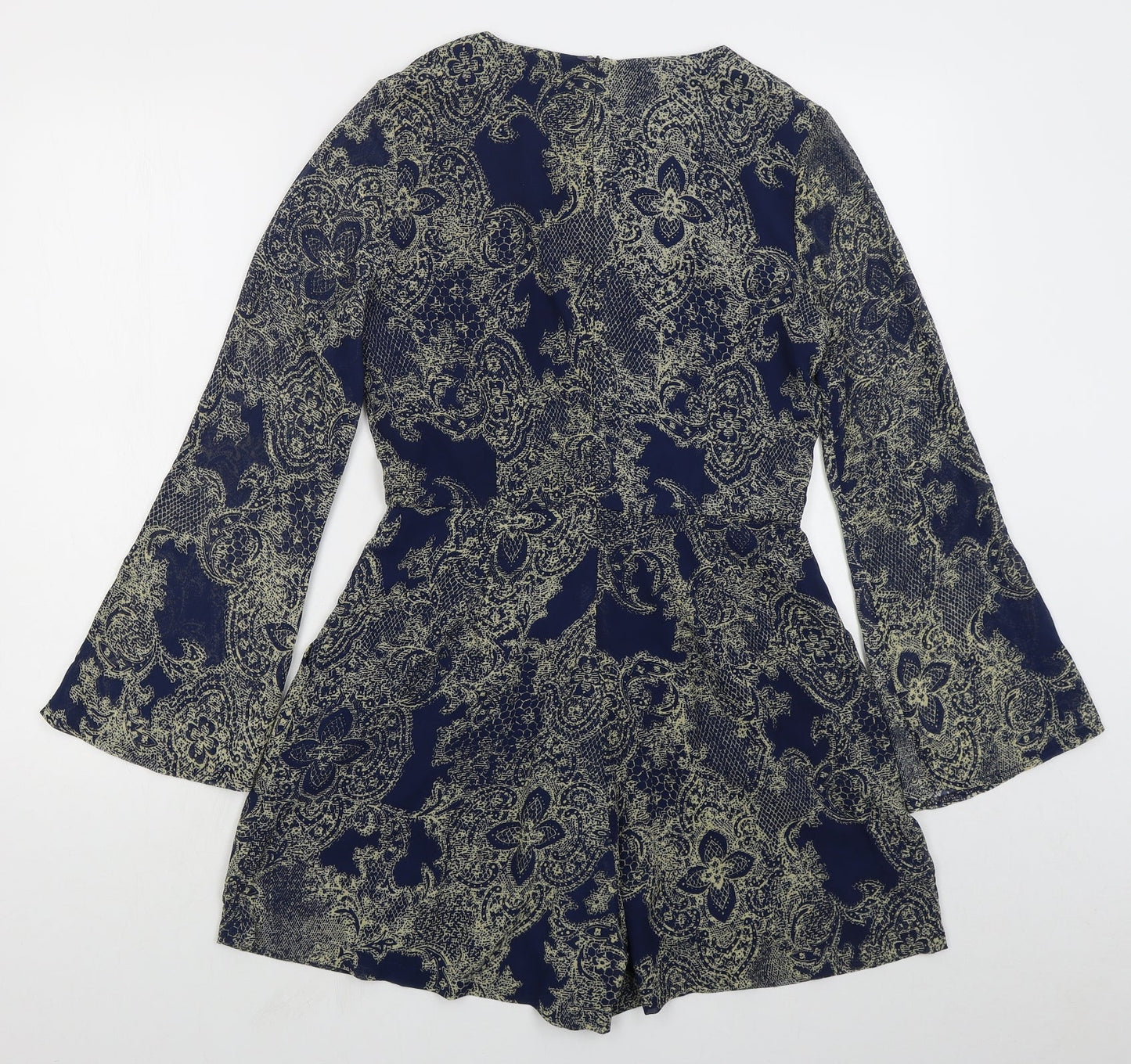 Fashion Union Womens Blue Paisley Polyester Playsuit One-Piece Size 10 L3 in Zip