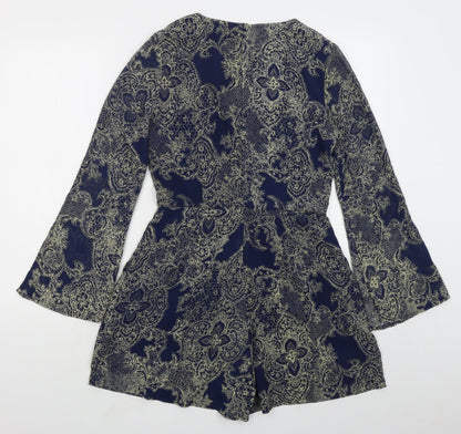 Fashion Union Womens Blue Paisley Polyester Playsuit One-Piece Size 10 L3 in Zip