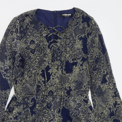 Fashion Union Womens Blue Paisley Polyester Playsuit One-Piece Size 10 L3 in Zip