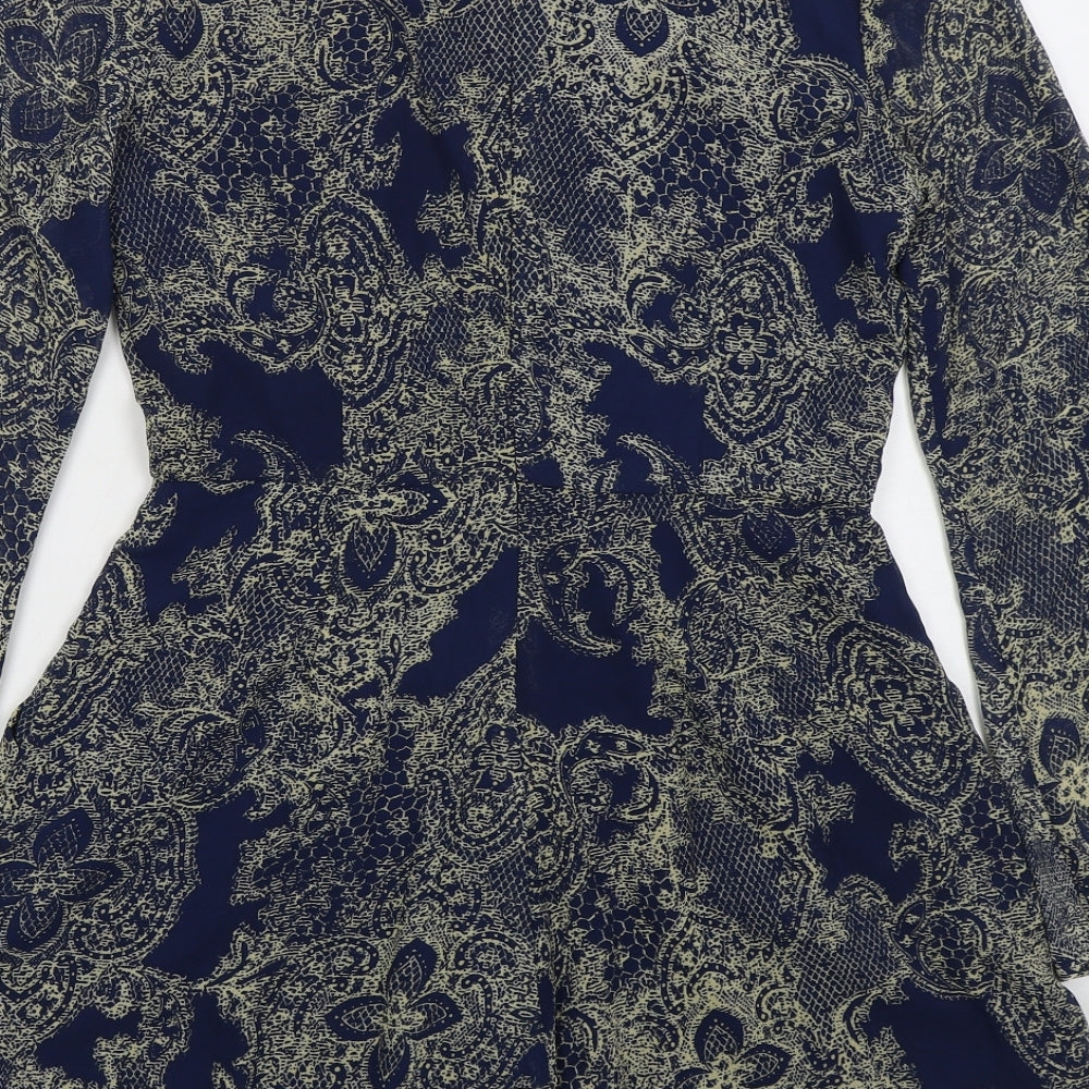 Fashion Union Womens Blue Paisley Polyester Playsuit One-Piece Size 10 L3 in Zip
