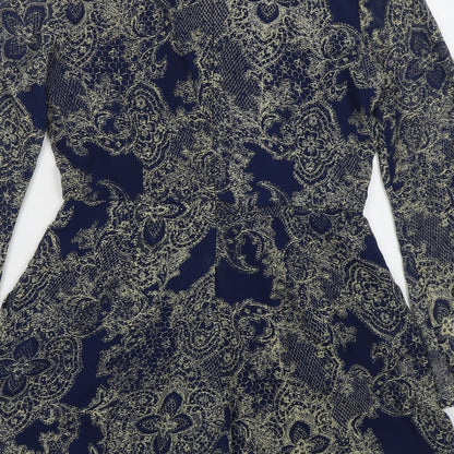 Fashion Union Womens Blue Paisley Polyester Playsuit One-Piece Size 10 L3 in Zip