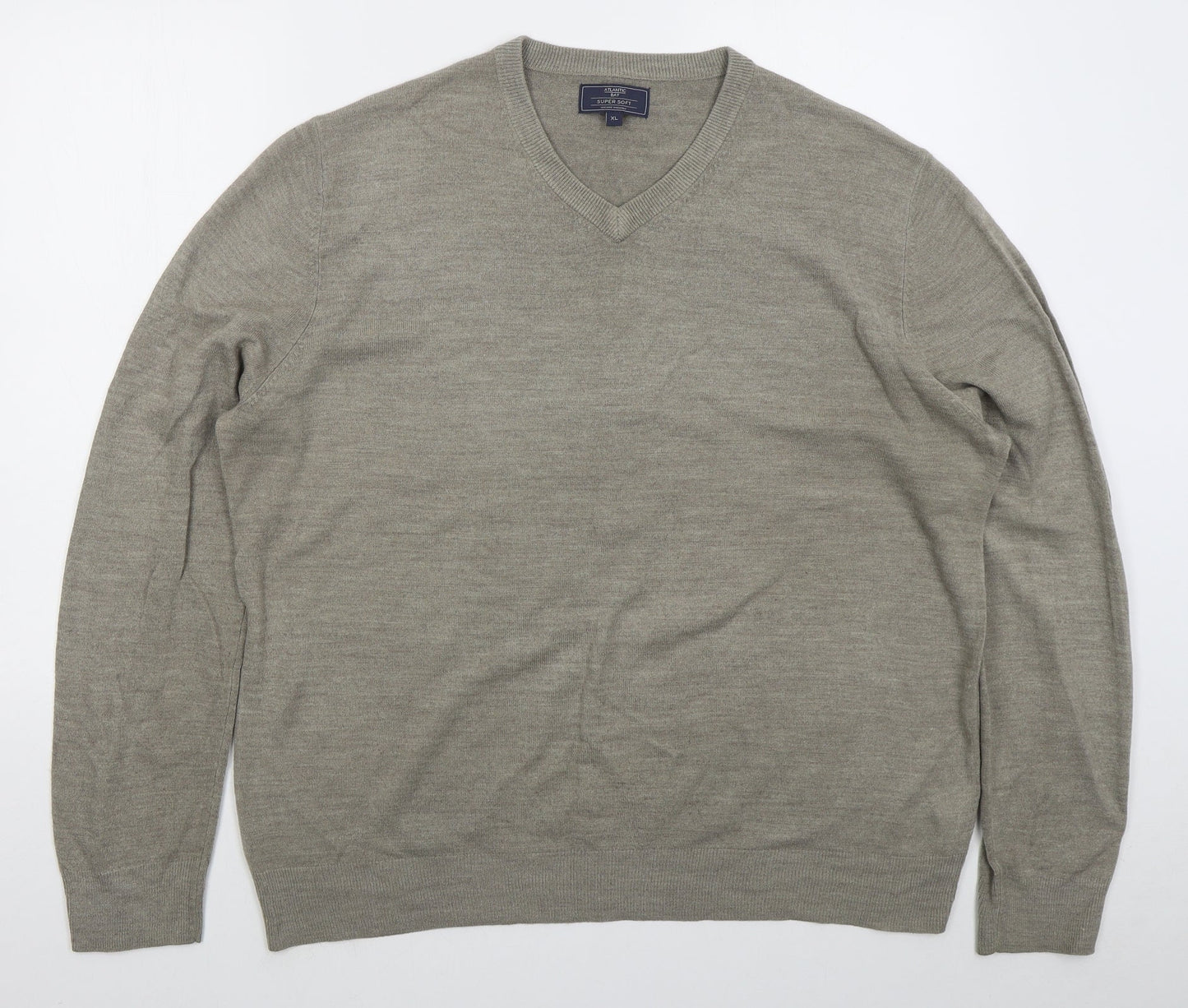 Atlantic Bay Mens Beige V-Neck  Acrylic Pullover Jumper Size XL