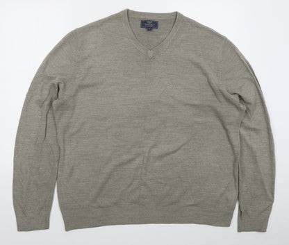 Atlantic Bay Mens Beige V-Neck  Acrylic Pullover Jumper Size XL