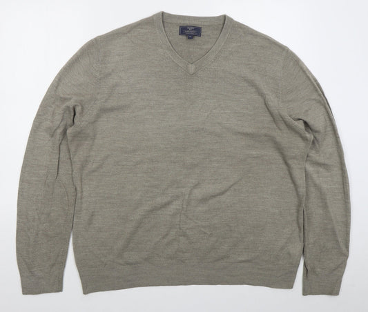Atlantic Bay Mens Beige V-Neck  Acrylic Pullover Jumper Size XL