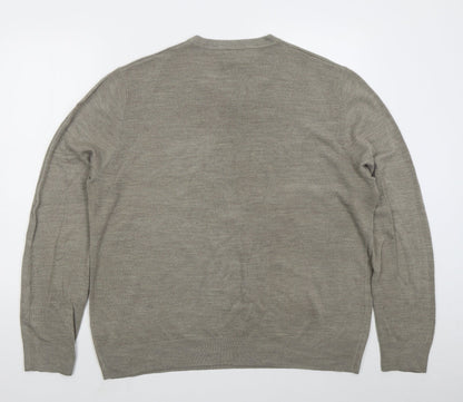Atlantic Bay Mens Beige V-Neck  Acrylic Pullover Jumper Size XL