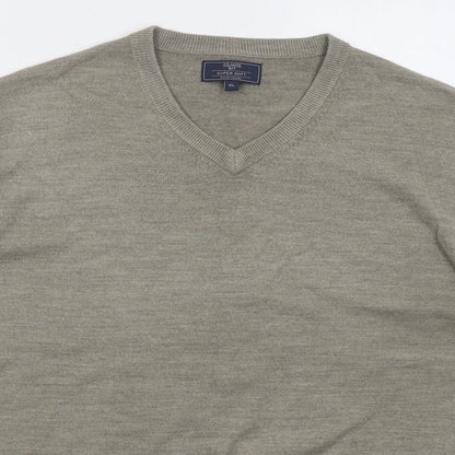 Atlantic Bay Mens Beige V-Neck  Acrylic Pullover Jumper Size XL