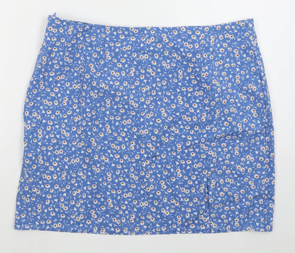 SheIn Womens Blue Floral Polyester Mini Skirt Size XL   Zip