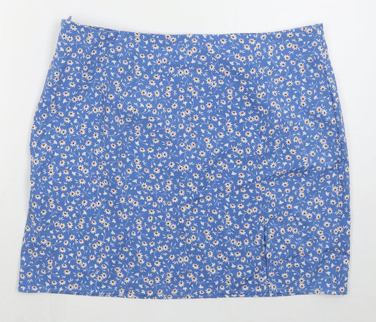 SheIn Womens Blue Floral Polyester Mini Skirt Size XL   Zip