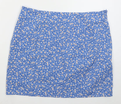 SheIn Womens Blue Floral Polyester Mini Skirt Size XL   Zip