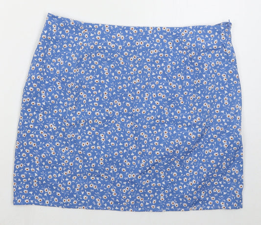 SheIn Womens Blue Floral Polyester Mini Skirt Size XL   Zip