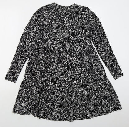 F&F Womens Black Animal Print Viscose A-Line  Size 10  Crew Neck Pullover