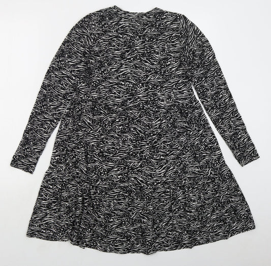 F&F Womens Black Animal Print Viscose A-Line  Size 10  Crew Neck Pullover
