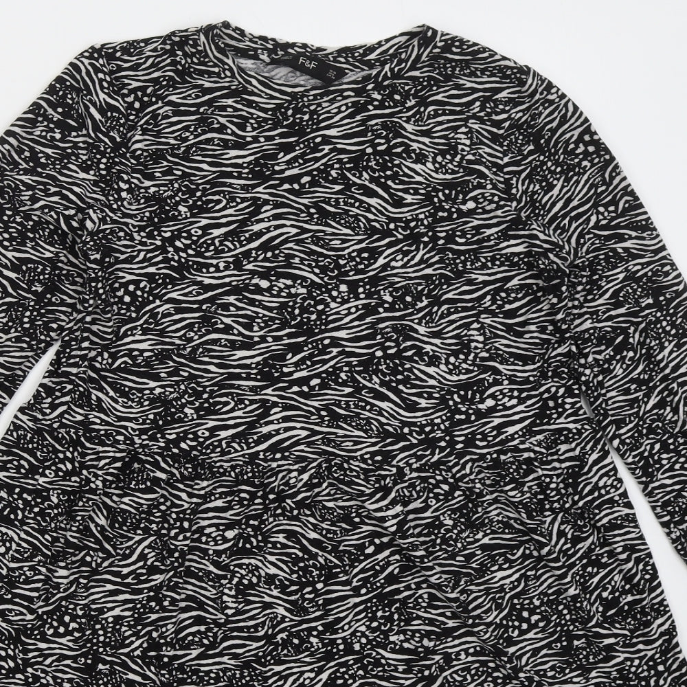 F&F Womens Black Animal Print Viscose A-Line  Size 10  Crew Neck Pullover