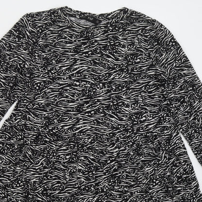F&F Womens Black Animal Print Viscose A-Line  Size 10  Crew Neck Pullover