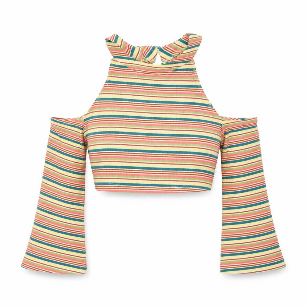 Womens UK Size M SheIn Multicoloured Cropped Blouse