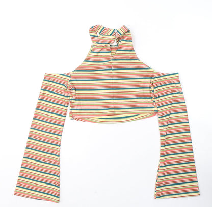 SheIn Womens Multicoloured Striped Polyester Cropped Blouse Size M Halter - cold shoulder