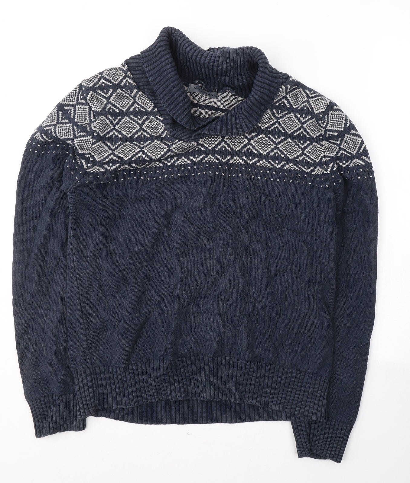 Cedar Wood State Mens Blue Roll Neck Fair Isle Cotton Pullover Jumper Size M