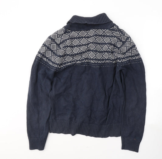 Cedar Wood State Mens Blue Roll Neck Fair Isle Cotton Pullover Jumper Size M