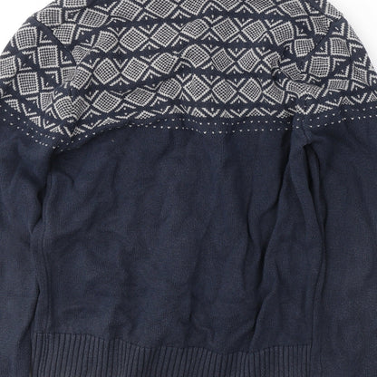 Cedar Wood State Mens Blue Roll Neck Fair Isle Cotton Pullover Jumper Size M