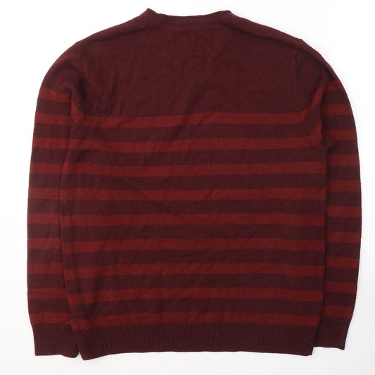 Burton Mens Red Round Neck Striped Acrylic Pullover Jumper Size M