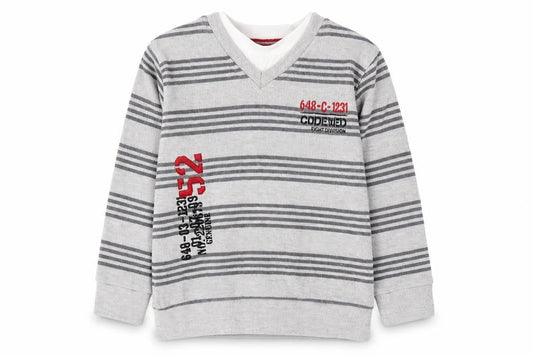Dunnes Boys Grey Round Neck Striped Cotton Pullover Jumper Size 5 Years  Pullover