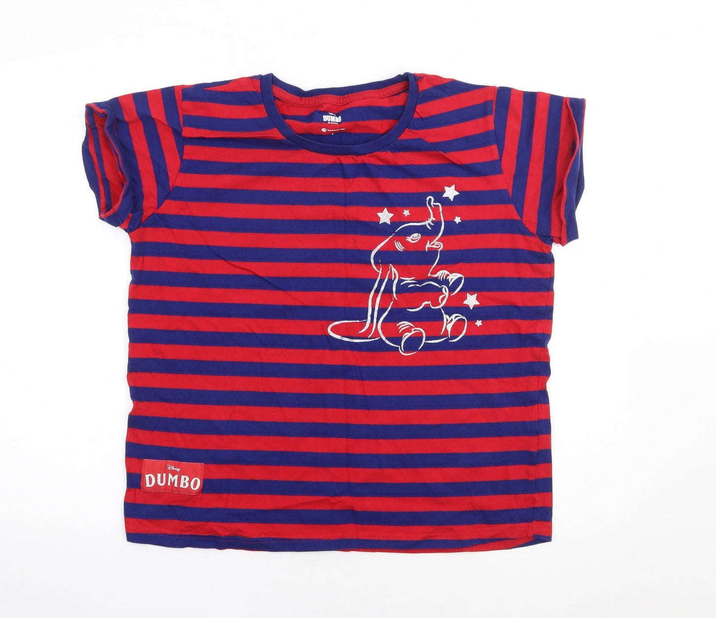 Character.Com Womens Multicoloured Striped 100% Cotton Jersey T-Shirt Size L Crew Neck - Dumbo