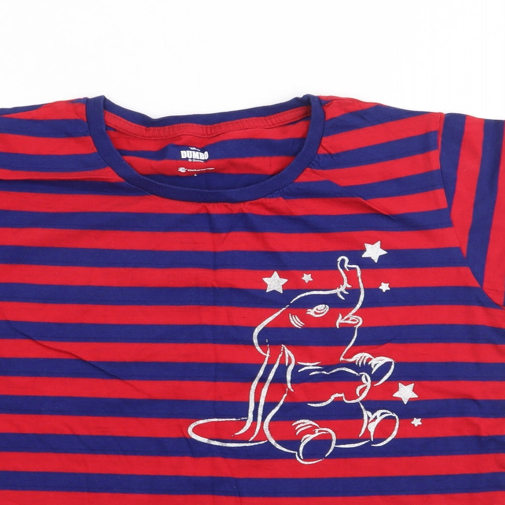 Character.Com Womens Multicoloured Striped 100% Cotton Jersey T-Shirt Size L Crew Neck - Dumbo