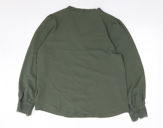 SheIn Womens Green  Polyester Jersey Button-Up Size XL V-Neck