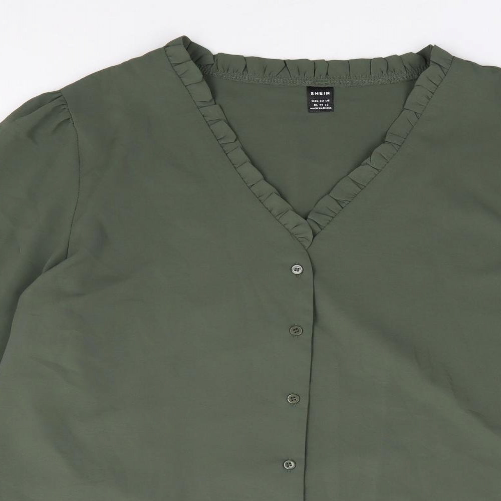 SheIn Womens Green  Polyester Jersey Button-Up Size XL V-Neck